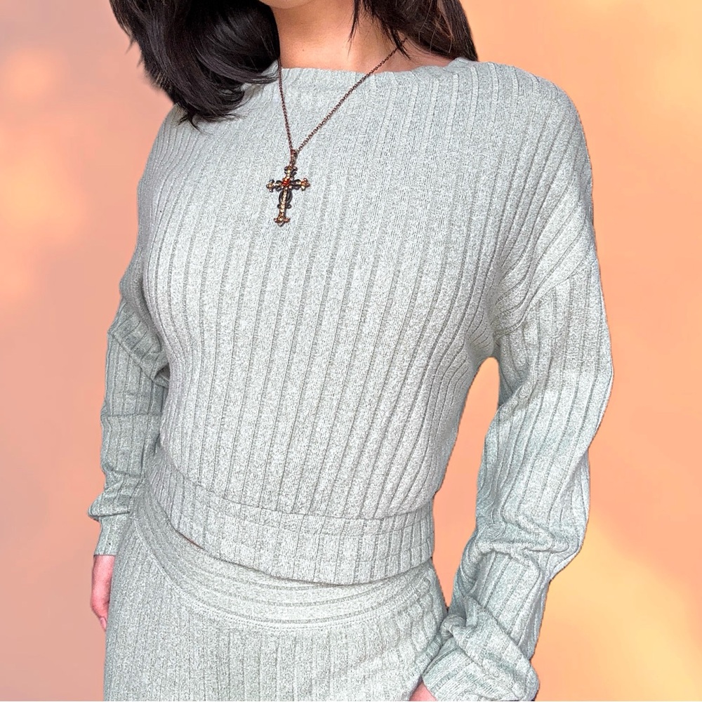 Gilly Hicks Sage Green Ribbed Lounge Sweatshirt XS | Matching Set Piece